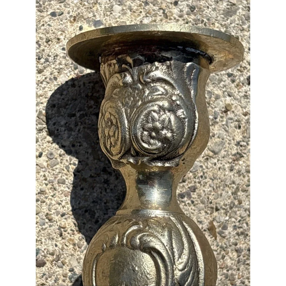 Vintage Brass Candlestick Rococo Baroque Floral Taper India Victorian Heavy